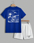 Manfinity RelaxMax Conjunto Casual Masculino 2 Peças, Estampa de Linha de Onda do Mar Ukiyo-E, Parte Superior Azul Marinho Padrão e Shorts Brancos - (cópia) - Ebenezer