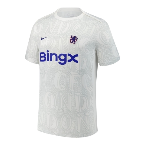 Camisa Chelsea Pré-jogo 25/26 - Torcedor Nike Masculina - Branca com detalhes em cinza