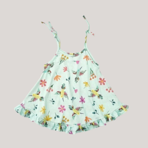 Vestido algodón colibrí aqua MC