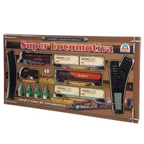 Locomotiva a Pilha com Trilhos e Vagões – Braskit