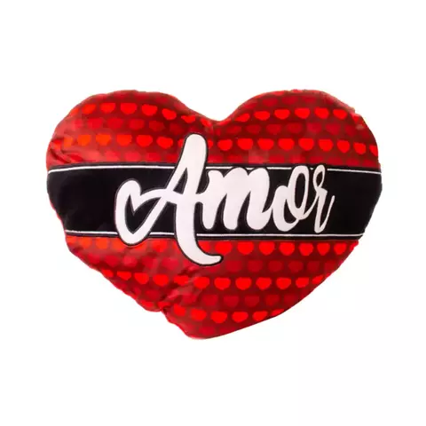 Coração de Pelúcia 35x45 cm com Frase Amor – Almofada Decorativa