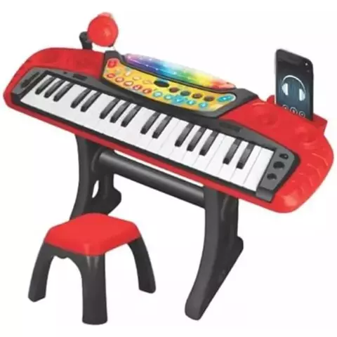 Teclado Musical Infantil com 37 Teclas, Microfone, Banco e Bluetooth