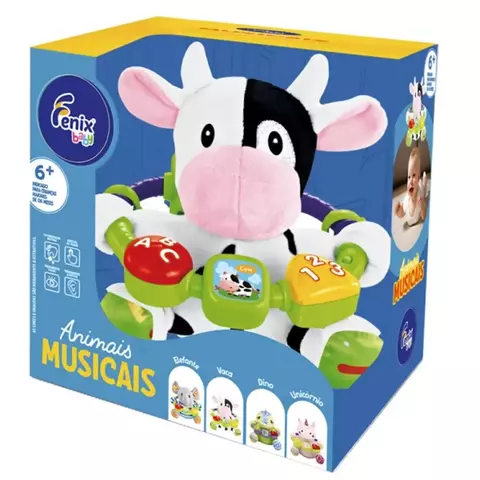 Pelúcia Vaquinha Musical Interativa 15cm - FBB-752VC