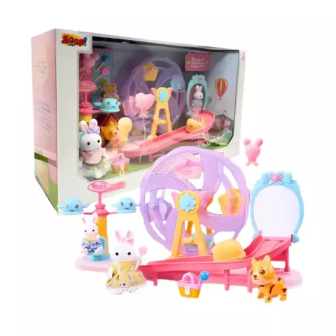 Parque de Diversão Casinha Feliz – Cenário Miniatura com Personagens e Acessórios