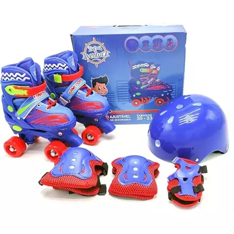 Patins Quad Azul com Kit de Proteção 34 a 37 – 1557