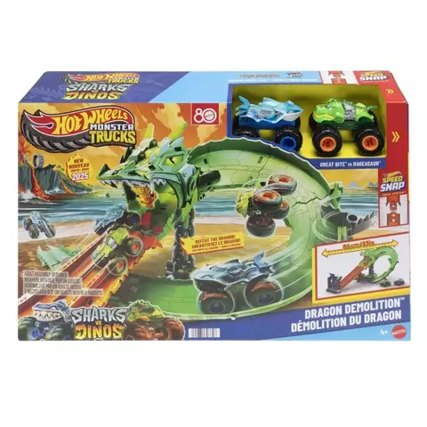 Hot Wheels Monster Trucks Tubarões vs. Dinossauros: Destruição do Dragão - Mattel