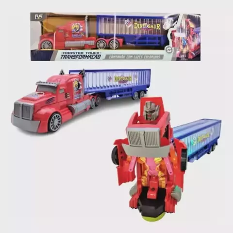 Caminhão Carreta Transformers Robô Dinossauro com Luz e Som - Monster