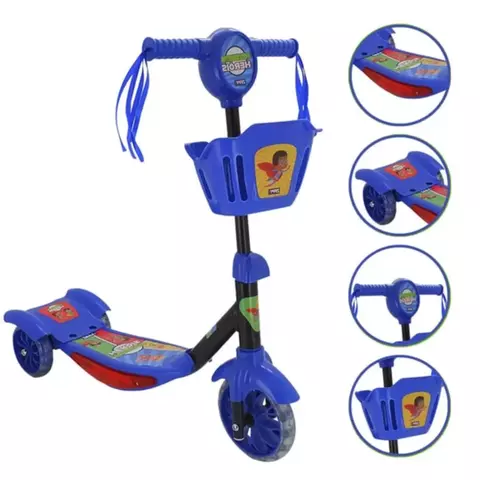 Patinete Musical Com Luzes e Cestinha Azul Heróis – 8729