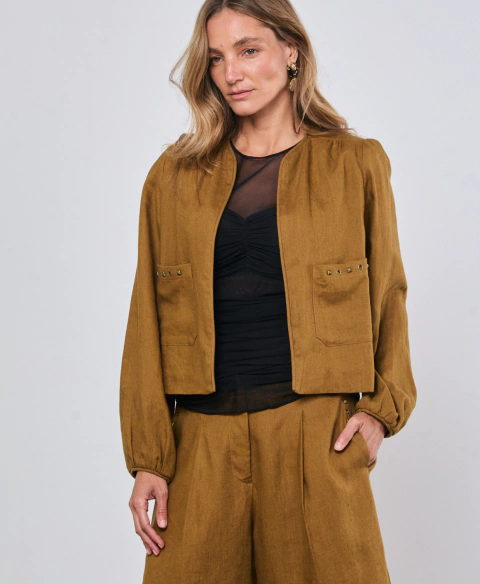 CASACO LINHO TACHAS - OCRE