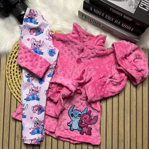 Conjunto Infantil Inverno Stitch & Angel com Boina – Rosa Bebê