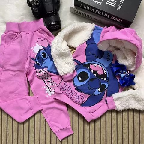 Conjunto Infantil Stitch com Capuz Forrado – Rosa