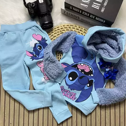 Conjunto Infantil Stitch com Capuz Forrado – Azul
