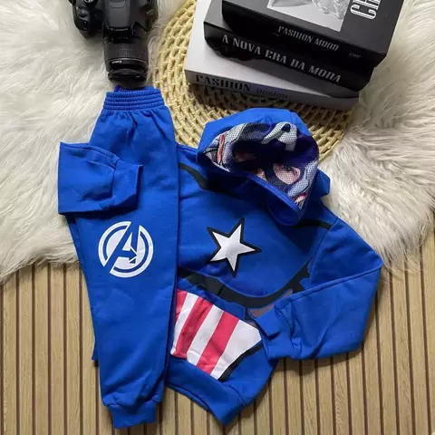 Conjunto Capitão América com Capuz 3D – Azul