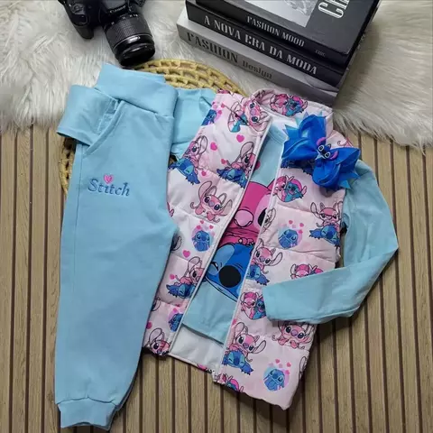 Conjunto Stitch com Colete Fofinho – Azul com Estampa Fofa - comprar online