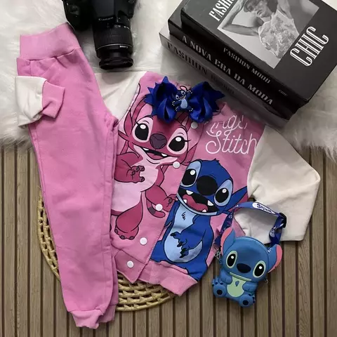 Conjunto Infantil Stitch & Angel – Rosa com Branco