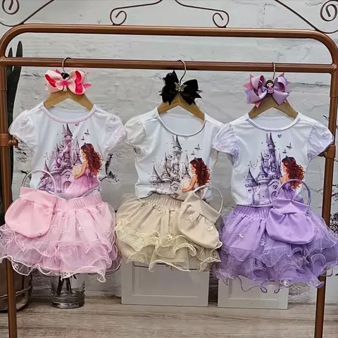 Conjunto Renda com Tule Brilhante e Blusa Marisol