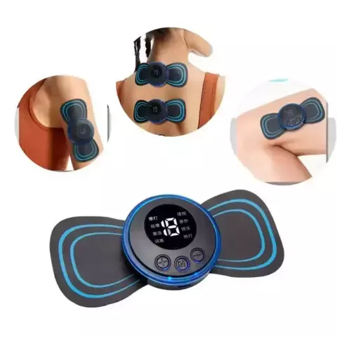 Massageador portátil recarregável aplicado no pescoço, coluna, pernas e ombro para alívio de dores musculares