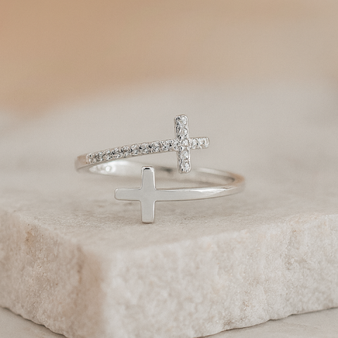 Anillo Doble Cruz · Plata 925 con Oro Blanco - comprar online