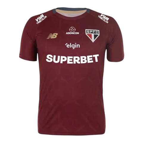Camisa São Paulo Treino 25/26 - Torcedor New Balance Masculina - Bordô e Com Patrocínio