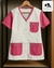 Chaqueta blanca con mangas rosas y detalles floreados