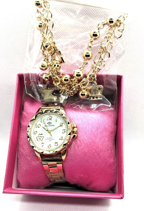 RELOGIO FEMININO REDONDO BRANCO DOURADO