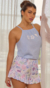 Pijama conjunto de musculosa tipo halter con breteles y short con volados (28-4292)