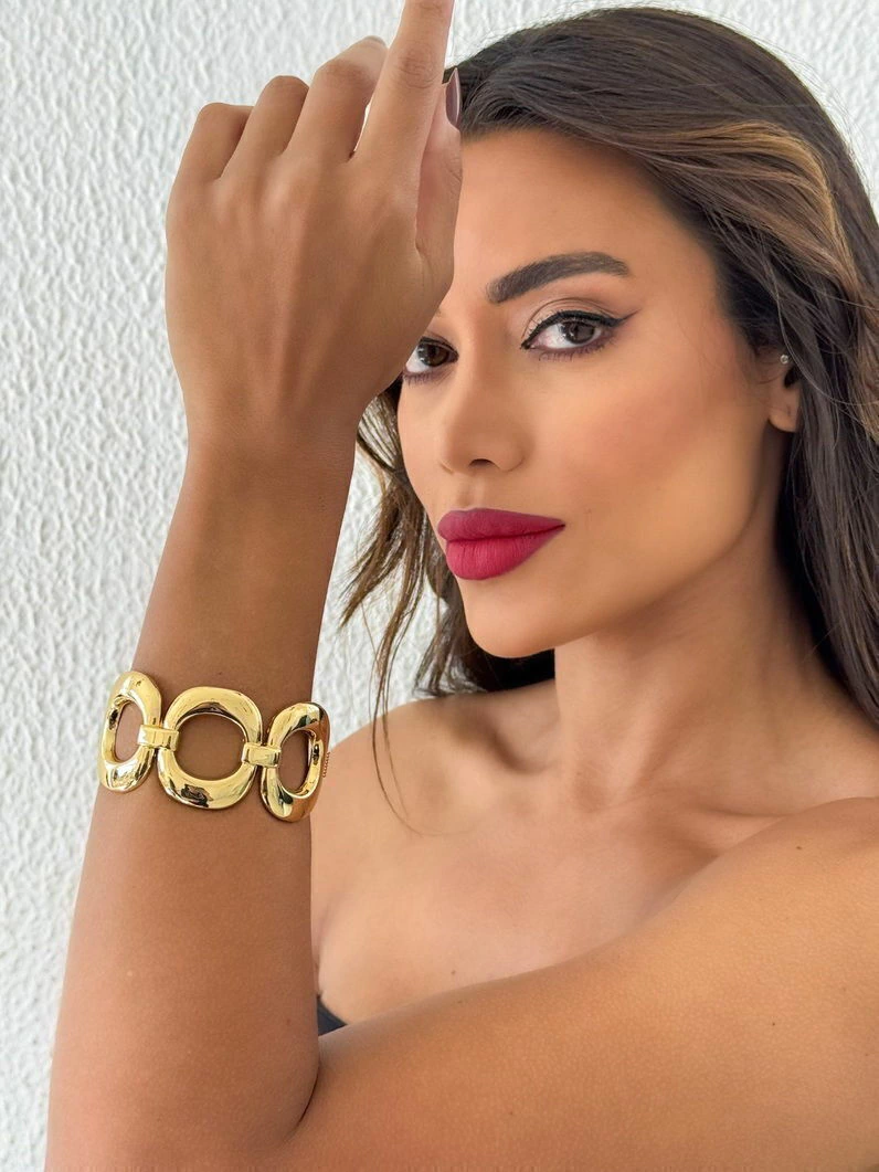 Bracelete Folheado a Ouro 18k e Prata Design Elos Redondos
