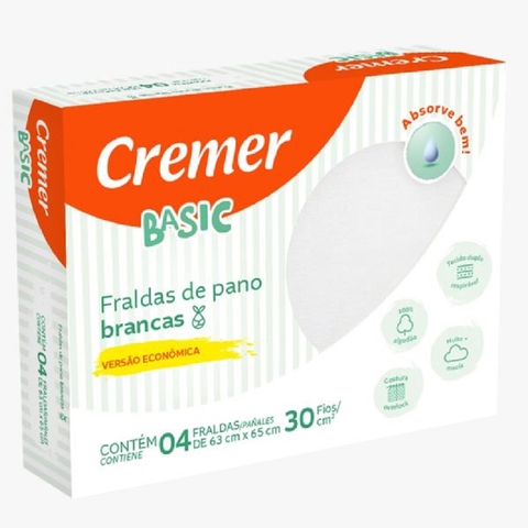 Fralda de Pano Branca Cremer Basic 65x63cm caixa c/ 4 un