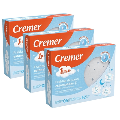 Fralda Pano Luxo Menino Estampada 100% Algodão Com 15 Cremer