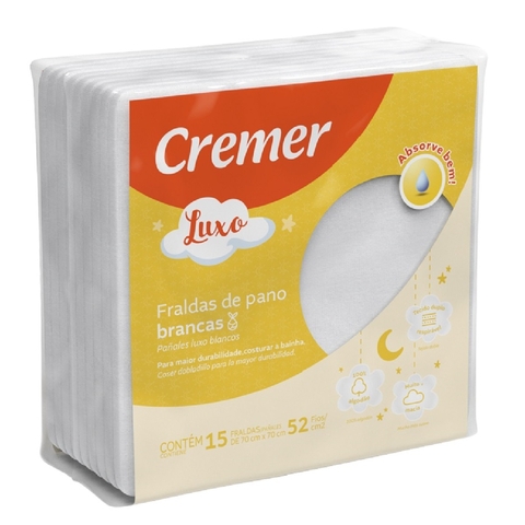 Pacote Fralda Pano Branca Algodão 15 Unidades Luxo Cremer