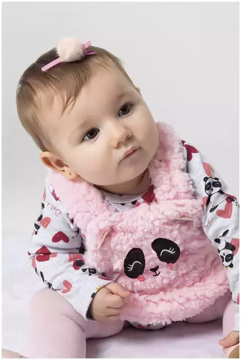 Conjunto salopete em pelinho e body em suedine Kiko Baby bebê menina inverno - comprar online