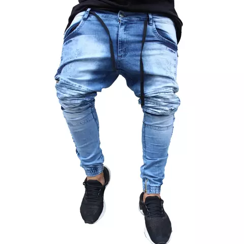 Calça Jogger JEANS AZUL Masculina Destroyed (Ribana)
