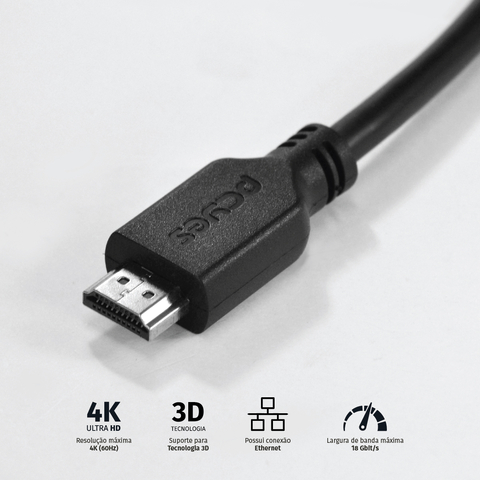 Cabo Hdmi 2.0 Macho 4K/60Hz - Preto - 3 Metros - Phm20-3