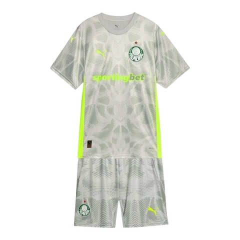 Kit Infantil Palmeiras Goleiro III 25/26 - Puma - Cinza com detalhes em verde neon