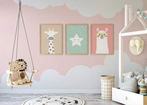 Trío de Cuadros Infantiles – Jirafa, Estrella y Llama - comprar online