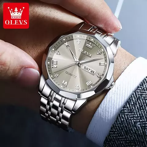 OLEVS Relógio Casual Masculino – Quartzo Original, Calendário Completo, Estilo Moderno