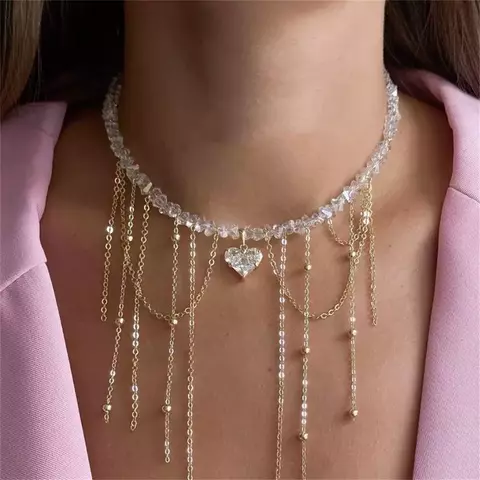 Colar Elegante Feminino – Zircon Coração com Tassel