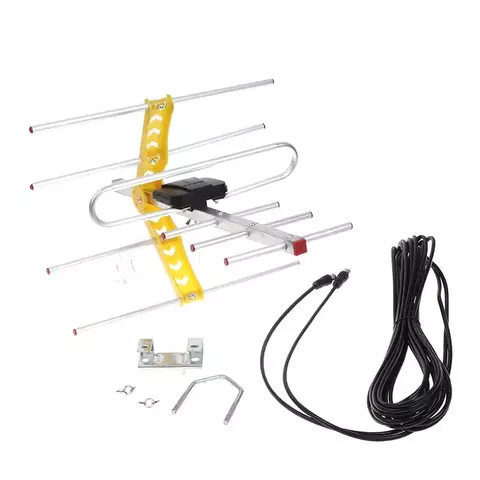 Antena externa amplificada de 100 milhas 8 Yagi HD TV 10dB UHF/VHF/FM HDTV de lo
