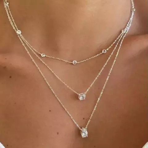 Colar Duplo ponto de luz gota e redondo