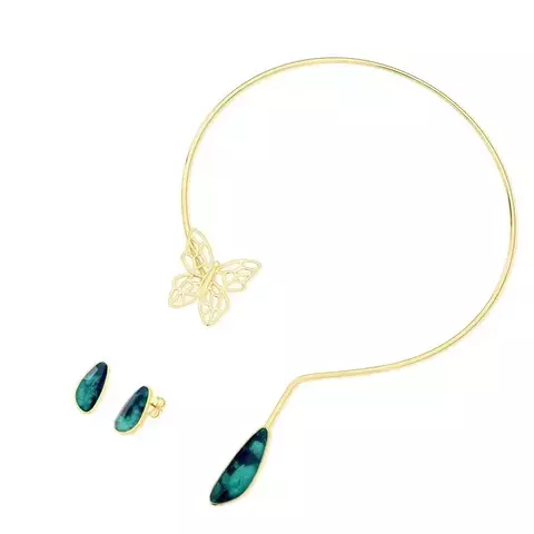 Conjunto Folheado A Ouro - Esmeralda