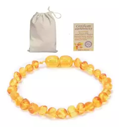 Pulseira De Âmbar Adulto Mel Claro 17cm