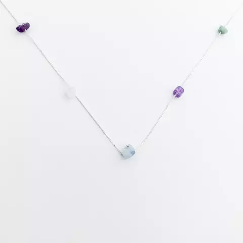 Gargantilha de Cascalho com Ametista, Quartzo Rosa, Quartzo transparente e Quartzo Azul