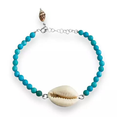 Pulseira Turquesa Azul Claro com Búzio e Caracol - 16cm