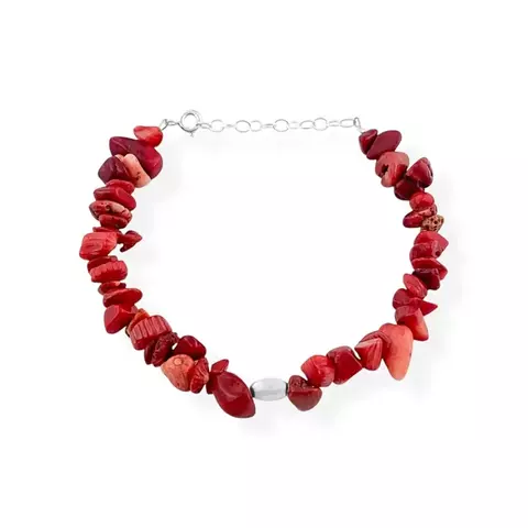 Pulseira de Cascalho Coral Vermelho - 16cm