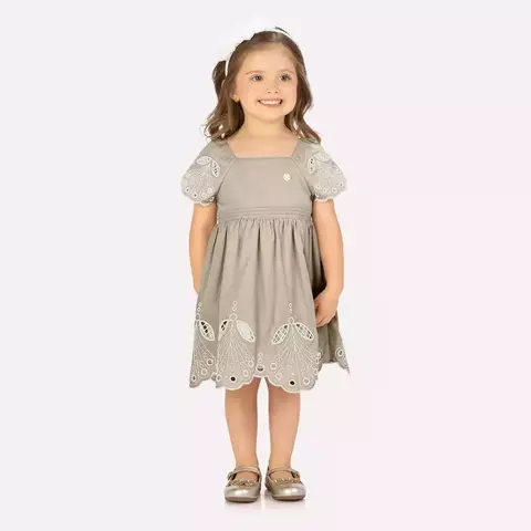 Vestido Amendoa Bordado Milon