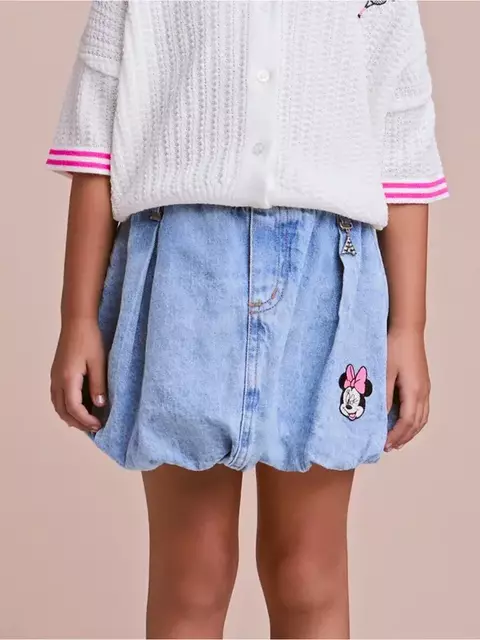 Saia Jeans Infantil Balonê com Cós Duplo