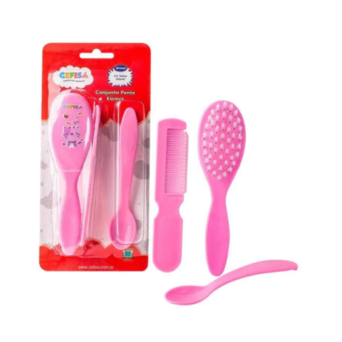 KIT BANHO PENTE ESCOVA COLHER ROSA 110 CEFISA UN