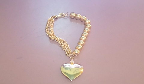 Pulseira coração esfera dourado