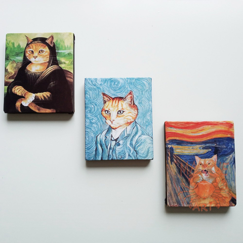Gatinhos de Van Gogh, O Grito e Mona lisa - Arte em Tela Acetinada