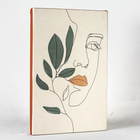 Quadro arte moderna - Rosto feminino com folhas Boho - Arte em tela acetinada